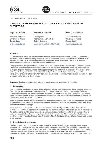  Dynamic Considerations in Case of Footbridges with Elevators