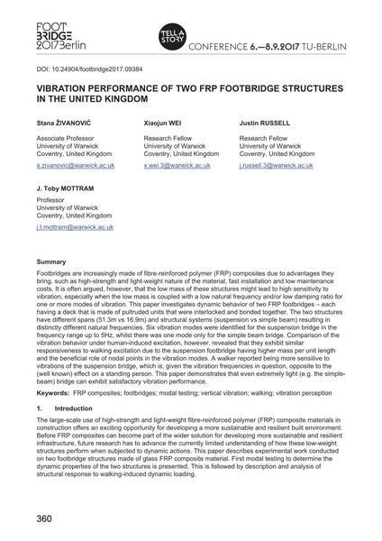  Vibration Performance of Two FRP Footbridge Structures in the United Kingdom