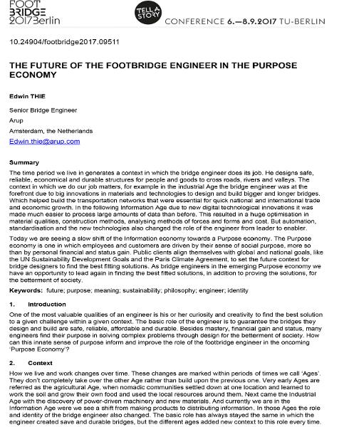 The Future of the Footbridge Engineer in the Purpose Economy