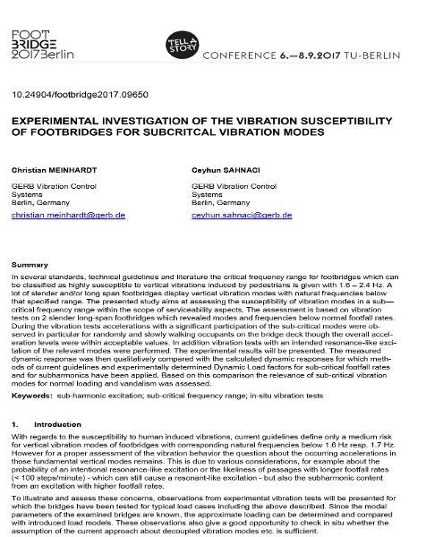  Experimental Investigation of the Vibration Susceptibility of Footbridges for Subcritcal Vibration Modes