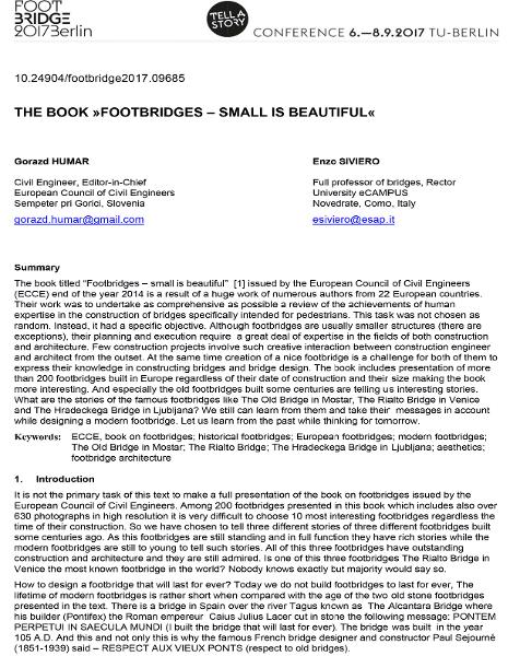 The book "Footbridges - Small is Beautiful"