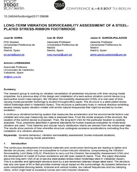  Long-Term Vibration Serviceability Assessment of a Steelplated Stress-Ribbon Footbridge