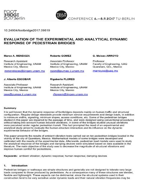  Evaluation of the Experimental and Analytical Dynamic Response of Pedestrian Bridges