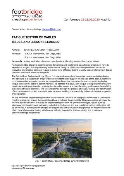  Fatigue Testing of Cables – Issues and Lessons Learned