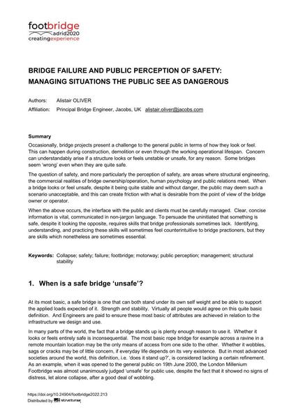  Bridge Failure and Public Perception of Safety: Managing Situations the Public See as Dangerous