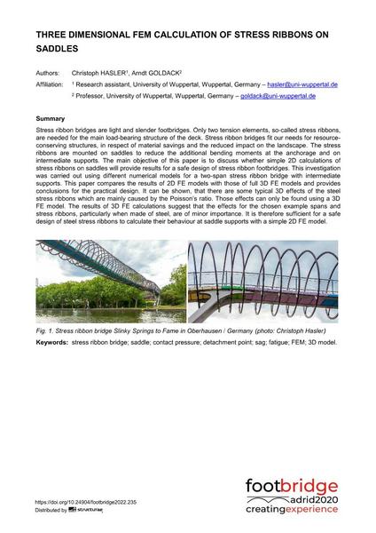  Three Dimensional FEM Calculation of Stress Ribbons on Saddles