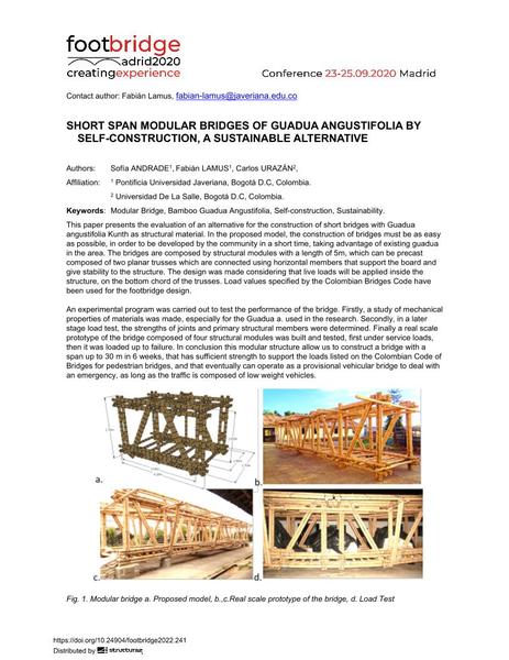  Short Span Modular Bridges of Guadua Angustifolia by Self-Construction, a Sustainable Alternative