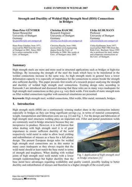  Strength and Ductility of Welded High Strength Steel (HSS) Connections in Bridges