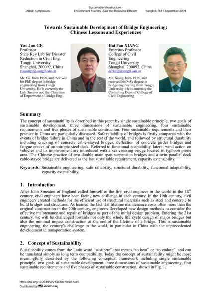 Towards Sustainable Development of Bridge Engineering: Chinese Lessons and Experiences