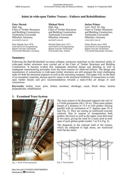  Joints in wide-span Timber Trusses – Failures and Rehabilitations