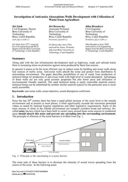  Investigation of Anti-noise Absorptions Walls Development with Utilization of Waste from Agriculture