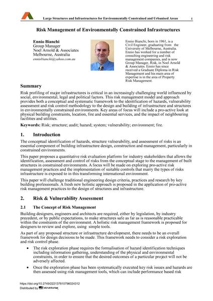  Risk Management of Environmentally Constrained Infrastructures