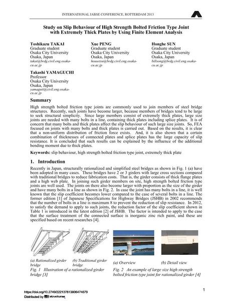  Study on Slip Behaviour of High Strength Bolted Friction Type Joint with Extremely Thick Plates by Using Finite Element Analysis