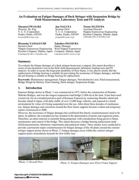 An Evaluation on Fatigue Damages of Deck Stringer with Suspension Bridge by Field Measurement, Laboratory Tests and FE Analysis