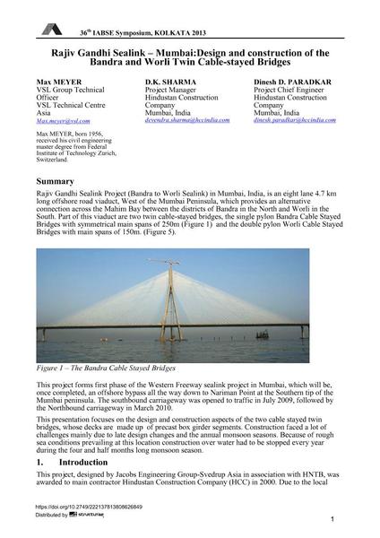  Rajiv Gandhi Sealink – Mumbai: Design and construction of the Bandra and Worli Twin Cable-stayed Bridges