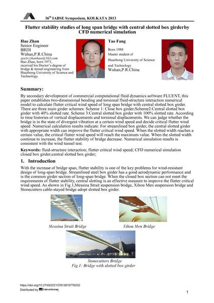  Flutter stability studies of long span bridge with central slotted box girderby CFD numerical simulation