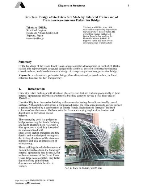  Structural Design of Steel Structure Made by Balanced Frames and of Transparency-conscious Pedestrian Bridge
