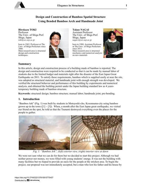  Design and Construction of Bamboo Spatial Structure Using Bended Bamboo Arch and Handmade Joint