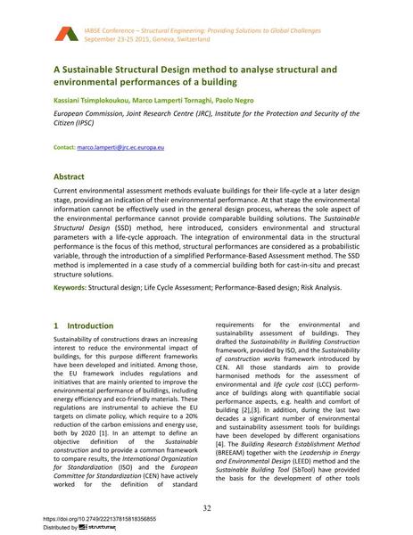 A Sustainable Structural Design method to analyse structural and environmental performances of a building
