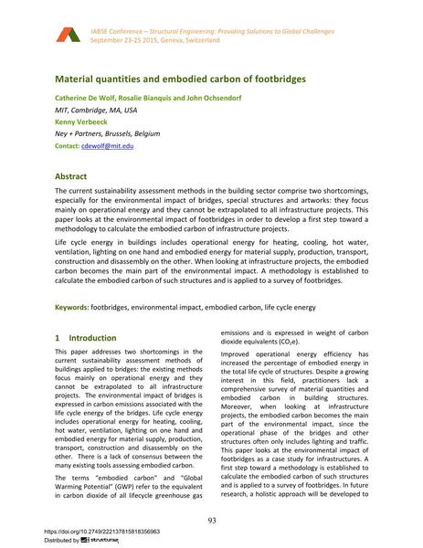  Material quantities and embodied carbon of footbridges