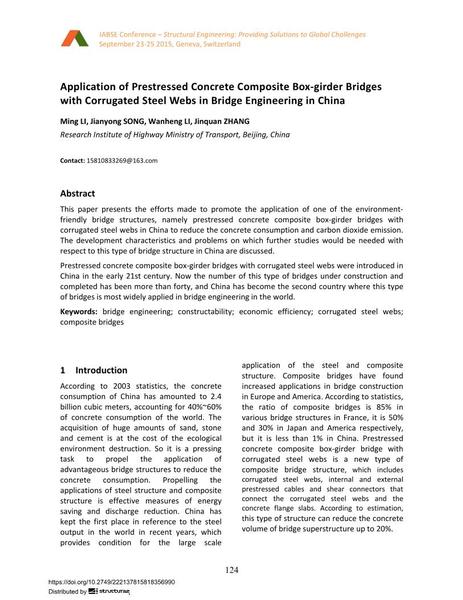  Application of Prestressed Concrete Composite Box-girder Bridges with Corrugated Steel Webs in Bridge Engineering in China