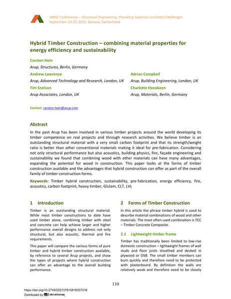  Hybrid Timber Construction – combining material properties for energy efficiency and sustainability