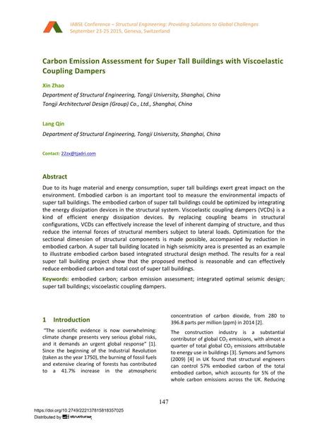  Carbon Emission Assessment for Super Tall Buildings with Viscoelastic Coupling Dampers