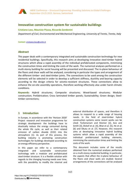  Innovative construction system for sustainable buildings