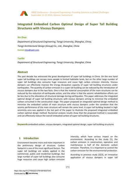  Integrated Embodied Carbon Optimal Design of Super Tall Building Structures with Viscous Dampers