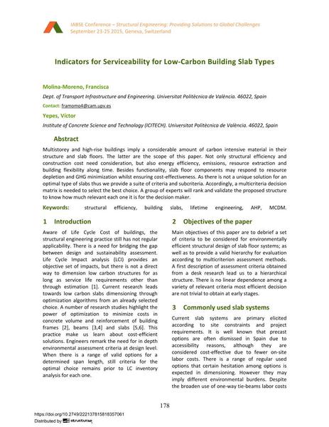  Indicators for Serviceability for Low-Carbon Building Slab Types