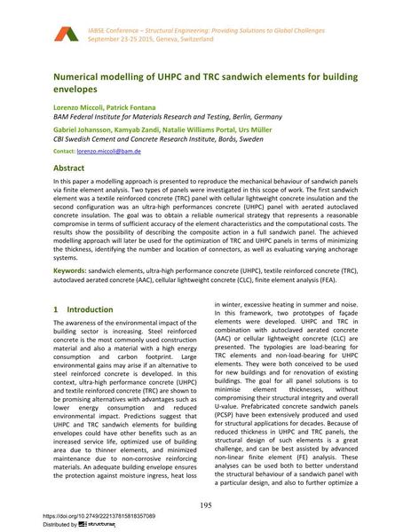  Numerical modelling of UHPC and TRC sandwich elements for building envelopes