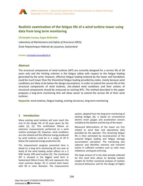  Realistic examination of the fatigue life of a wind turbine tower using data from long term monitoring