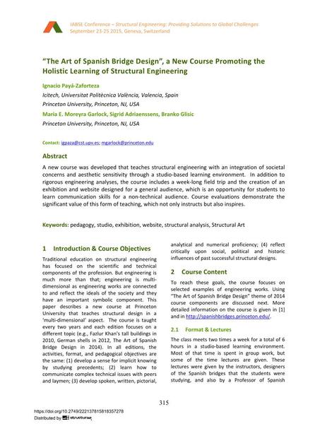 "The Art of Spanish Bridge Design", a New Course Promoting the Holistic Learning of Structural Engineering