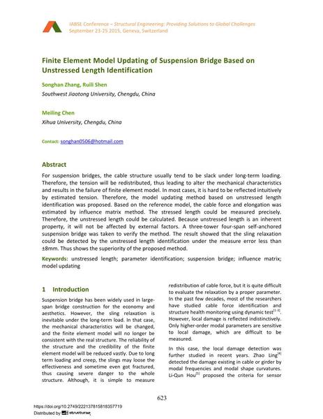  Finite Element Model Updating of Suspension Bridge Based on Unstressed Length Identification