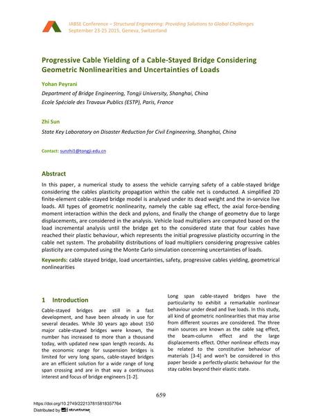  Progressive Cable Yielding of a Cable-Stayed Bridge Considering Geometric Nonlinearities and Uncertainties of Loads