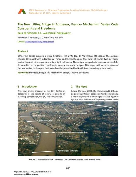 The New Lifting Bridge in Bordeaux, France - Mechanism Design Code Constraints and Freedoms