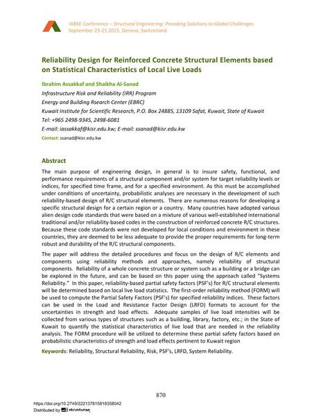  Reliability Design for Reinforced Concrete Structural Elements based on Statistical Characteristics of Local Live Loads