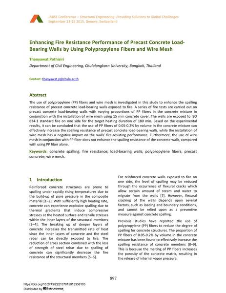  Enhancing Fire Resistance Performance of Precast Concrete Load- Bearing Walls by Using Polypropylene Fibers and Wire Mesh