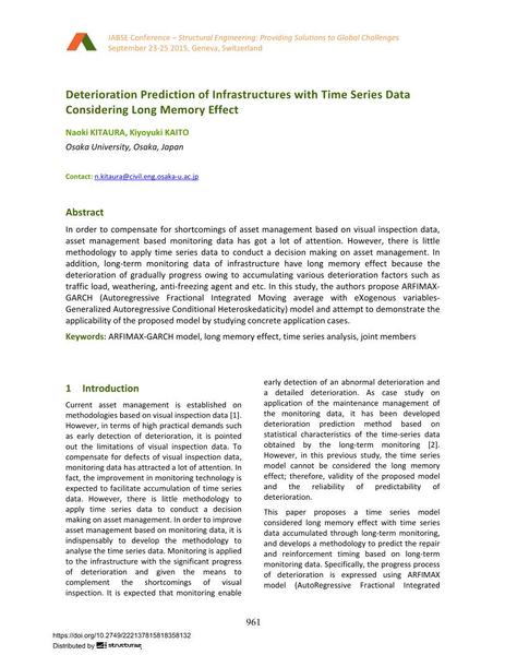  Deterioration Prediction of Infrastructures with Time Series Data Considering Long Memory Effect