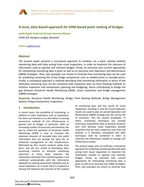 A local, data-based approach for SHM-based point ranking of bridges