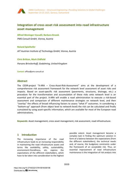  Integration of cross asset risk assessment into road infrastructure asset management