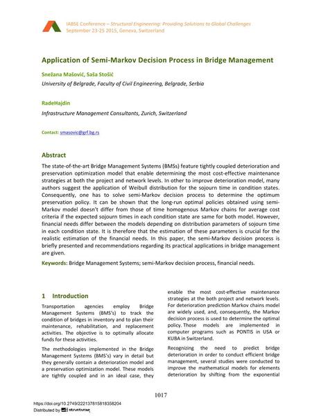  Application of Semi-Markov Decision Process in Bridge Management