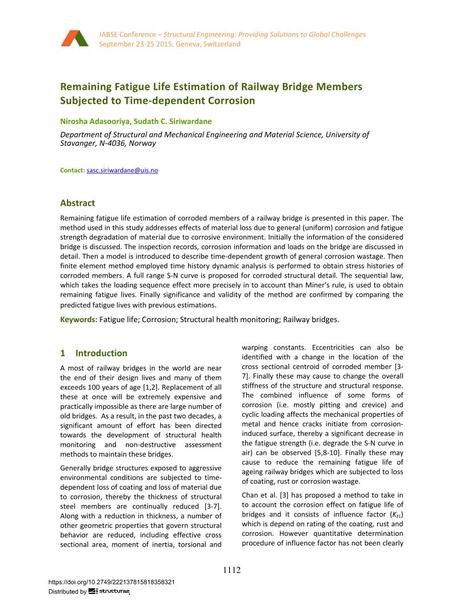  Remaining Fatigue Life Estimation of Railway Bridge Members Subjected to Time-dependent Corrosion