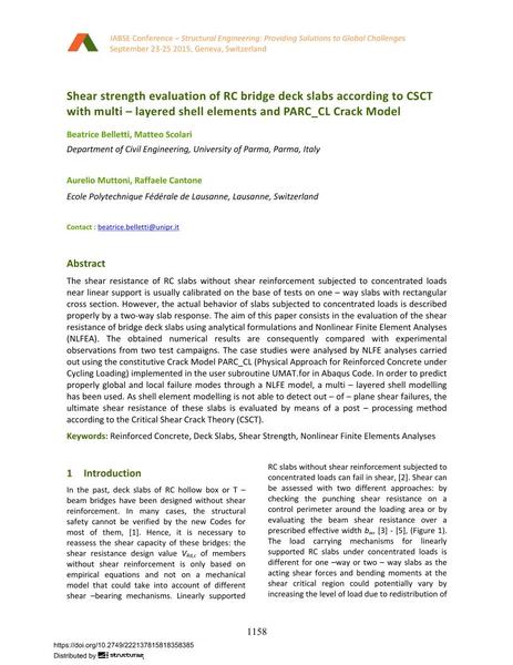  Shear strength evaluation of RC bridge deck slabs according to CSCT with multi – layered shell elements and PARC-CL Crack Model