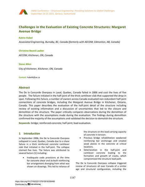  Challenges in the Evaluation of Existing Concrete Structures: Margaret Avenue Bridge