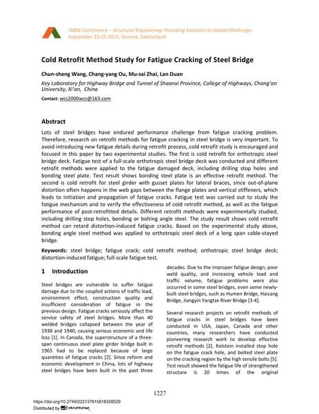  Cold Retrofit Method Study for Fatigue Cracking of Steel Bridge