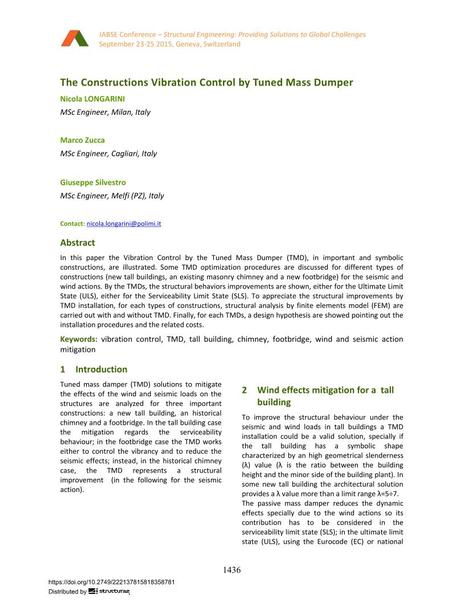 The Constructions Vibration Control by Tuned Mass Dumper