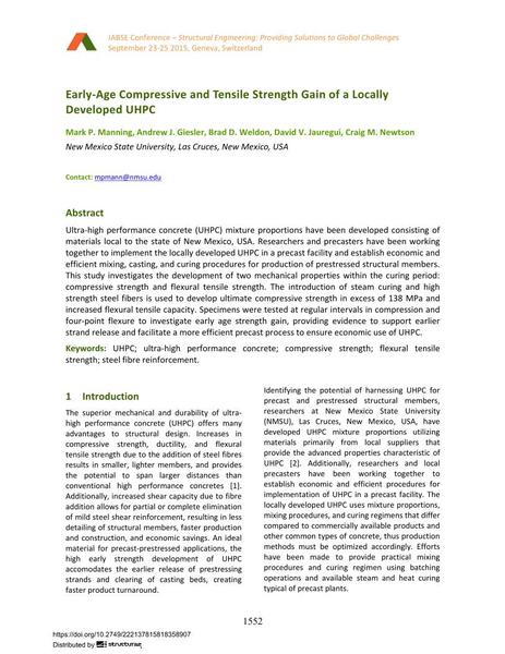  Early-Age Compressive and Tensile Strength Gain of a Locally Developed UHPC