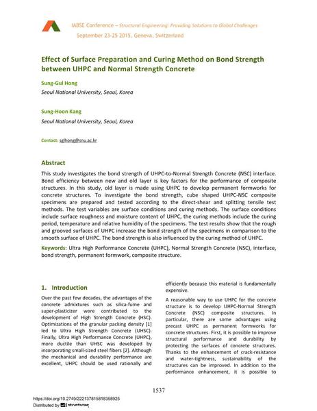 Effect of Surface Preparation and Curing Method on Bond Strength between UHPC and Normal Strength Concrete
