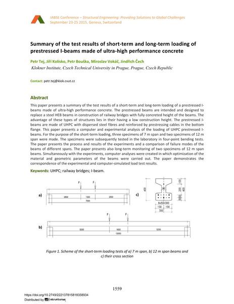  Summary of the test results of short-term and long-term loading of prestressed I-beams made of ultra-high performance concrete